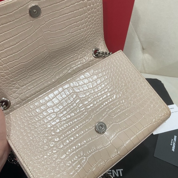 Saint Laurent Cream Croc-Embossed Chain Bag - Picture 11 of 14